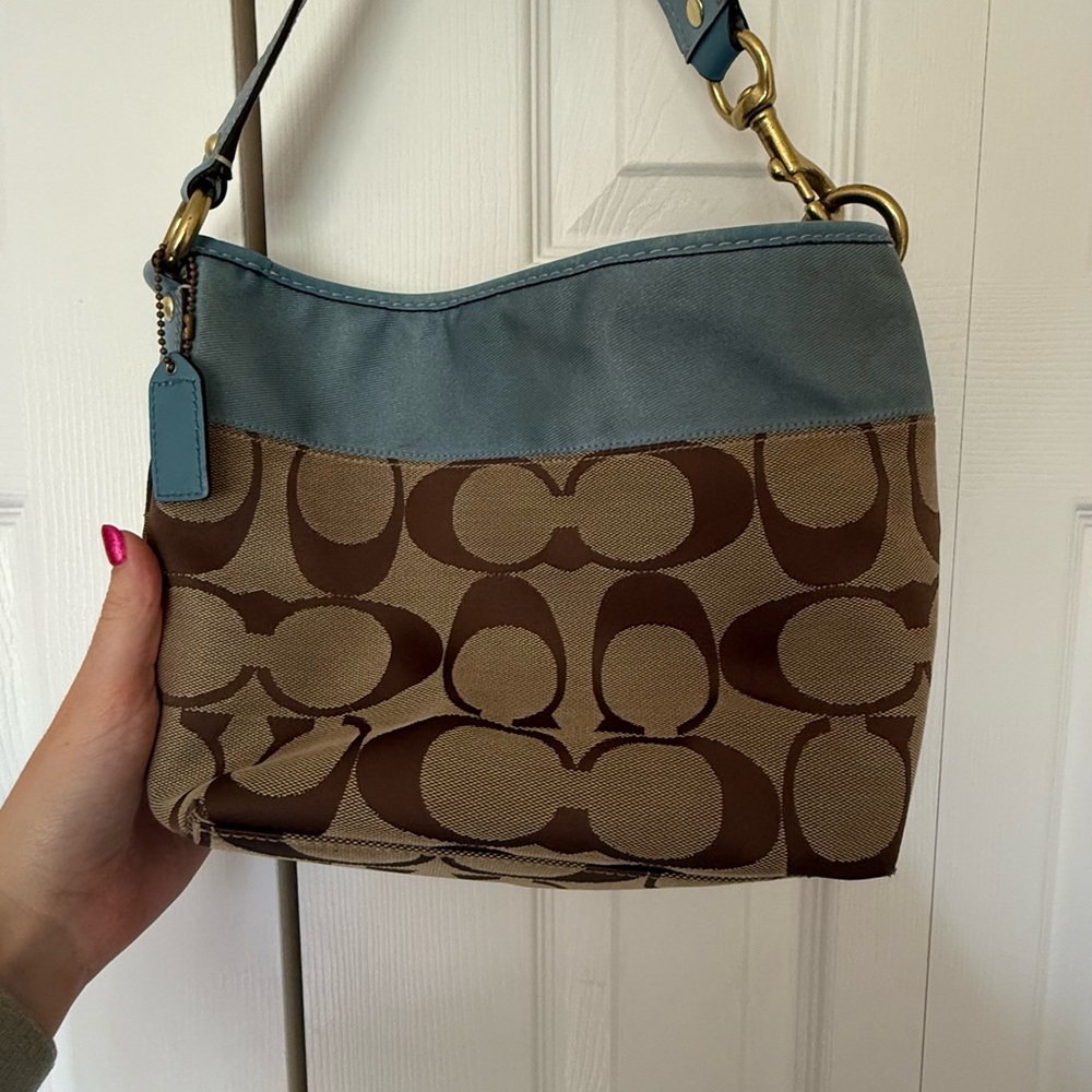 Coach Brown and Blue Monogram Shoulder Bag with Dust Bag and Coach Cleaner! - Picture 6 of 10
